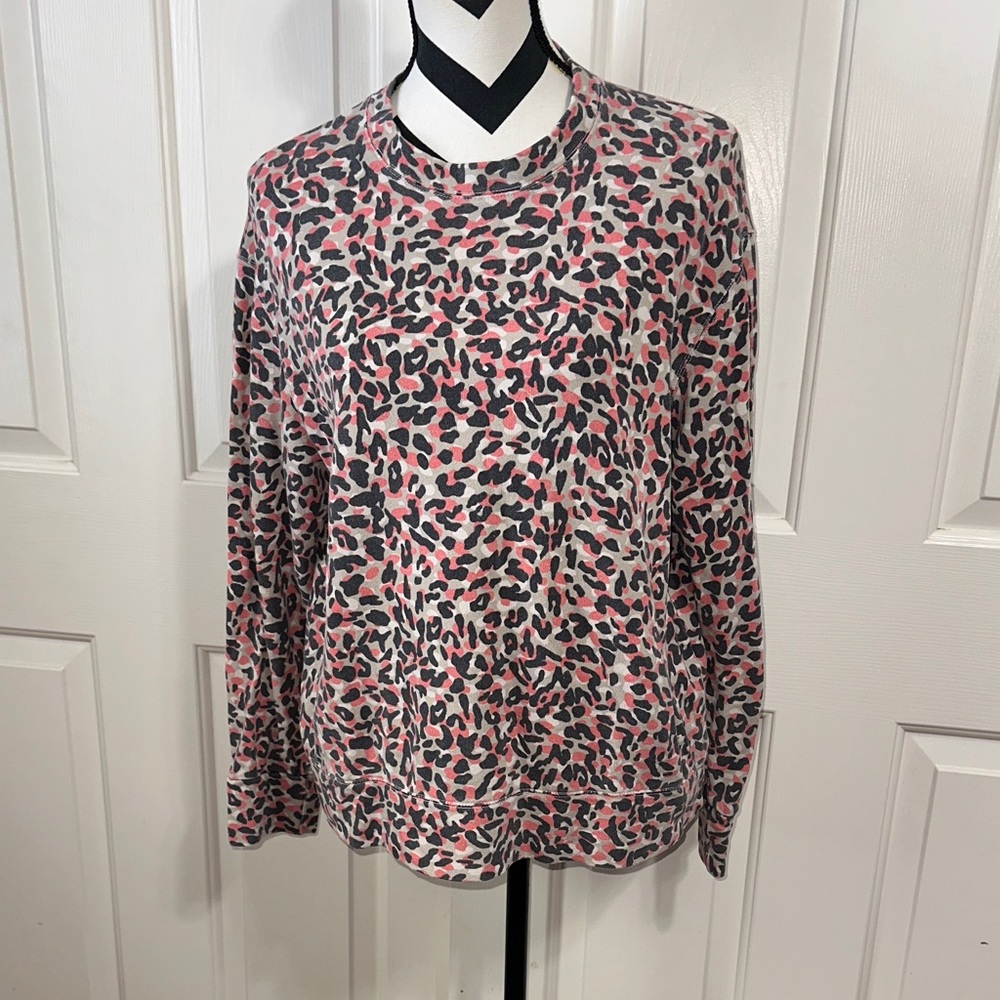 Monrow Pink and Black Leopard Print Sweatshirt